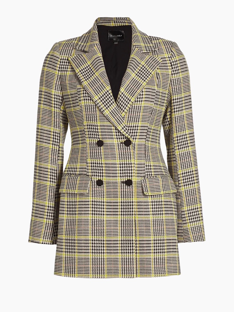 Line & Dot Gabbie Double-Breasted Plaid Blazer Dress In Yellow And Black